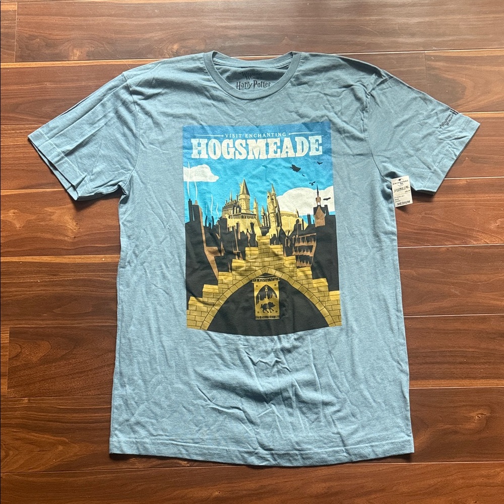 Enchanting Hogsmeade Mens Short Sleeve Shirt M Blue Wizarding World Harry Potter